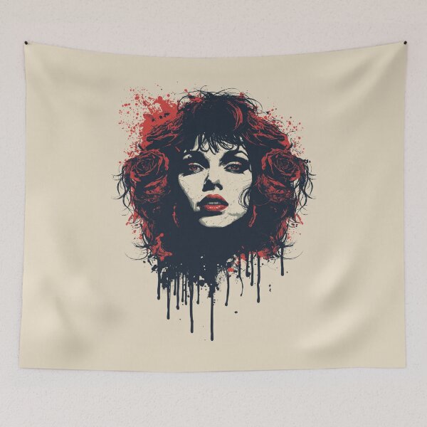 Item preview, Retro Grunge Woman Portrait Roses Paint Drips designed and sold by ERODED SELF.