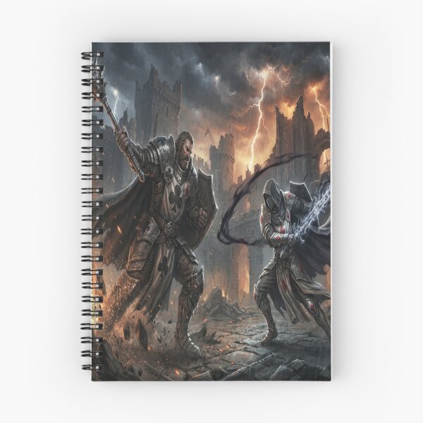 Item preview, Epic Medieval Knight Clash with Playing Card Suits and Stormy Castle Ruins designed and sold by AfresStudio.