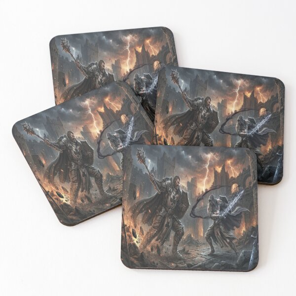 Item preview, Epic Medieval Knight Clash with Playing Card Suits and Stormy Castle Ruins designed and sold by AfresStudio.