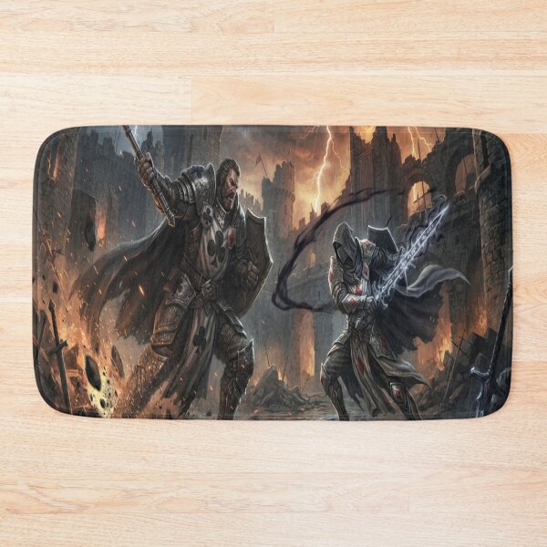 Item preview, Epic Medieval Knight Clash with Playing Card Suits and Stormy Castle Ruins designed and sold by AfresStudio.