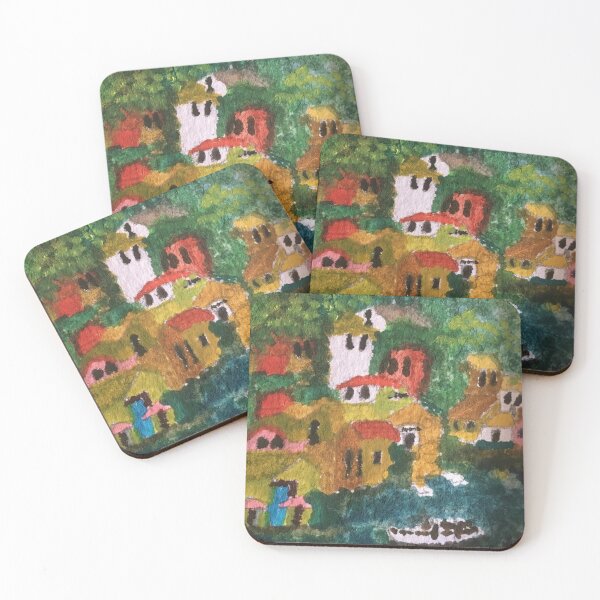 Item preview, Hillside by the Sea – Colorful Village Painting designed and sold by BirdandaBrush.