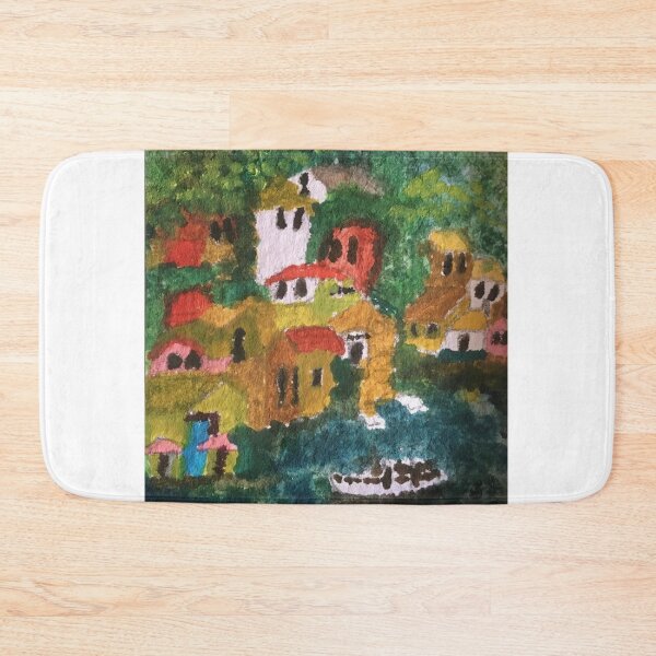 Item preview, Hillside by the Sea – Colorful Village Painting designed and sold by BirdandaBrush.