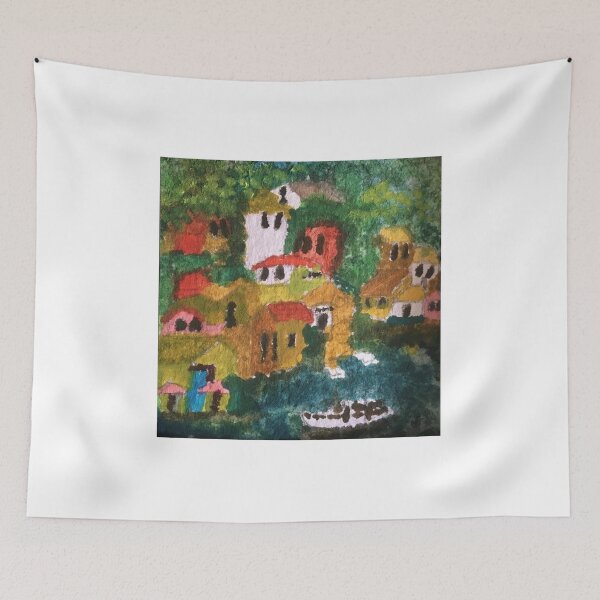Item preview, Hillside by the Sea – Colorful Village Painting designed and sold by BirdandaBrush.