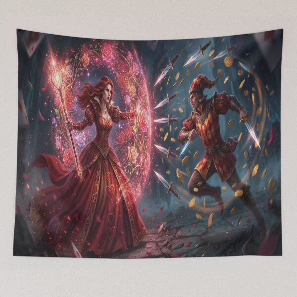 Item preview, Queen of Hearts vs Jester Card Duel with Magic Roses and Daggers designed and sold by AfresStudio.