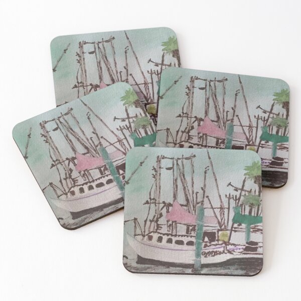 Item preview, Shrimp Boats at the Harbor – Coastal Watercolor designed and sold by BirdandaBrush.