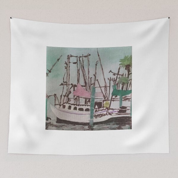 Item preview, Shrimp Boats at the Harbor – Coastal Watercolor designed and sold by BirdandaBrush.