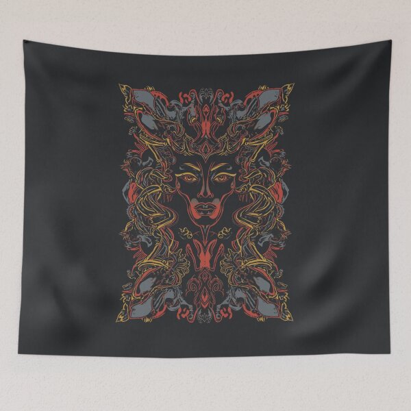 Item preview, Symmetrical Psychedelic Goddess Tribal Line Art designed and sold by ERODED SELF.
