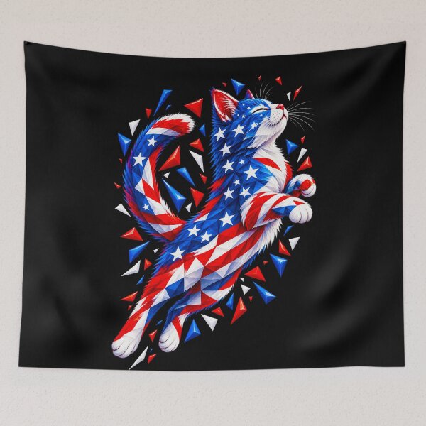 Item preview, American Spirit Cat - Low Poly 3D Cat with USA Flag Design designed and sold by Kittcatking.