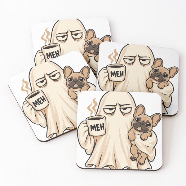 Item preview, Grumpy Ghost With French Bulldog Funny Halloween Meh Coffee Dog Lover designed and sold by PixelForge Studio2.
