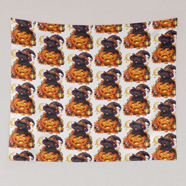 Item preview, Yawning Halloween Cat – Witch Hat & Pumpkin designed and sold by Clothes With Smiling Animals Walt Gral.