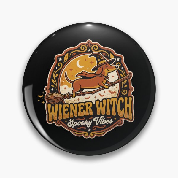 Item preview, Wiener Witch Spooky Vibes Dachshund Flying Broomstick Halloween Dog designed and sold by TeNovaStudio ⭐⭐⭐⭐⭐.