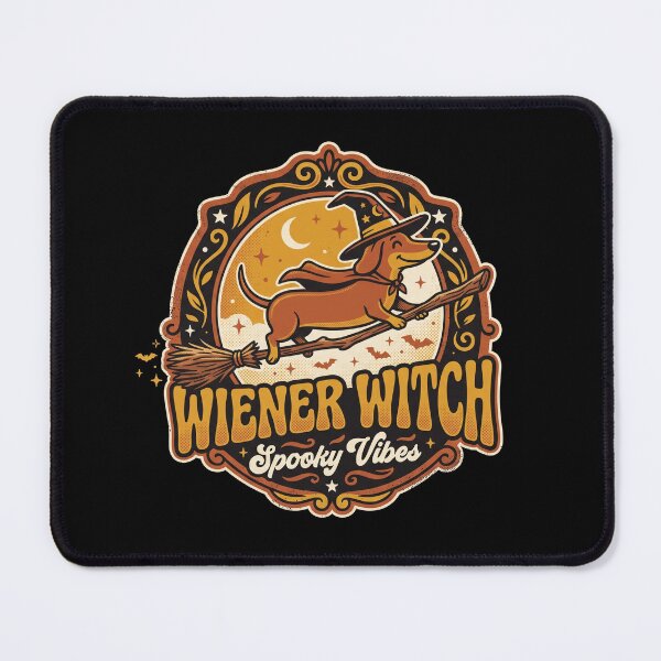 Item preview, Wiener Witch Spooky Vibes Dachshund Flying Broomstick Halloween Dog designed and sold by TeNovaStudio ⭐⭐⭐⭐⭐.