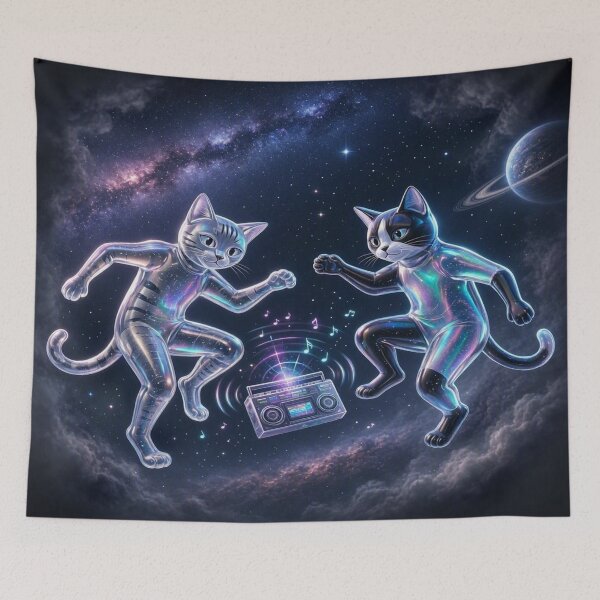 Item preview, Cosmic Disco Cats - Holographic Space Party designed and sold by Breezes-of-Ida.