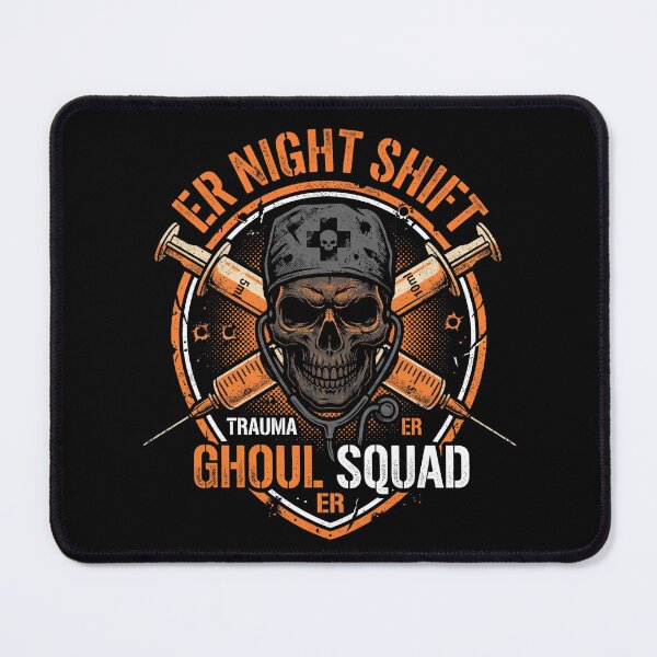 Item preview, ER Night Shift Ghoul Squad Trauma Nurse Skull Syringes Halloween designed and sold by TeNovaStudio ⭐⭐⭐⭐⭐.