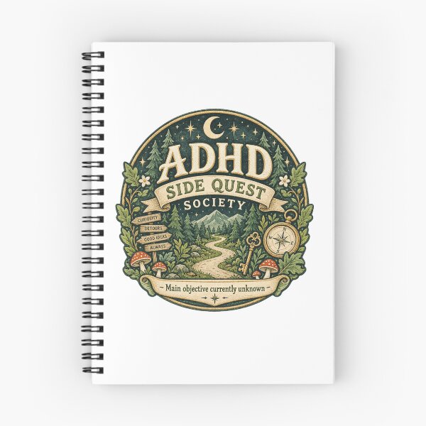 Item preview, ADHD side quest society badge designed and sold by StormbornGem.