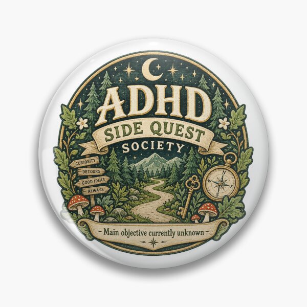 Item preview, ADHD side quest society badge designed and sold by StormbornGem.