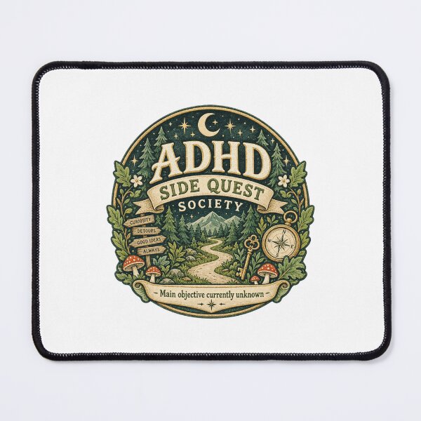 Item preview, ADHD side quest society badge designed and sold by StormbornGem.