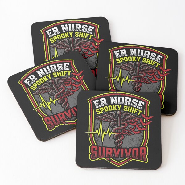 Item preview, ER Nurse Spooky Shift Survivor Caduceus Heartbeat Bats Shield Emblem designed and sold by TeNovaStudio.