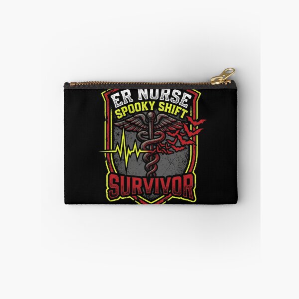 Item preview, ER Nurse Spooky Shift Survivor Caduceus Heartbeat Bats Shield Emblem designed and sold by TeNovaStudio ⭐⭐⭐⭐⭐.