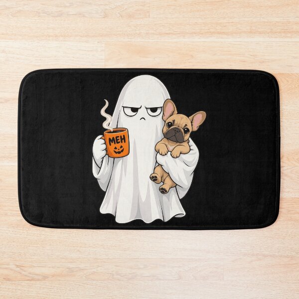 Artikelvorschau, Griesgrämiger Geist mit französischer Bulldogge und Kaffee – naja, Halloween entworfen und verkauft von Whirx.