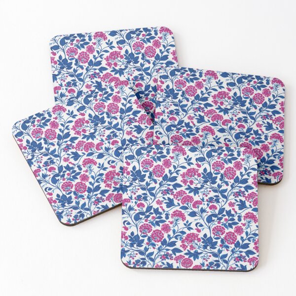 Item preview, Navy Blue Leaves and Pink Floral Pattern designed and sold by Owcomm.