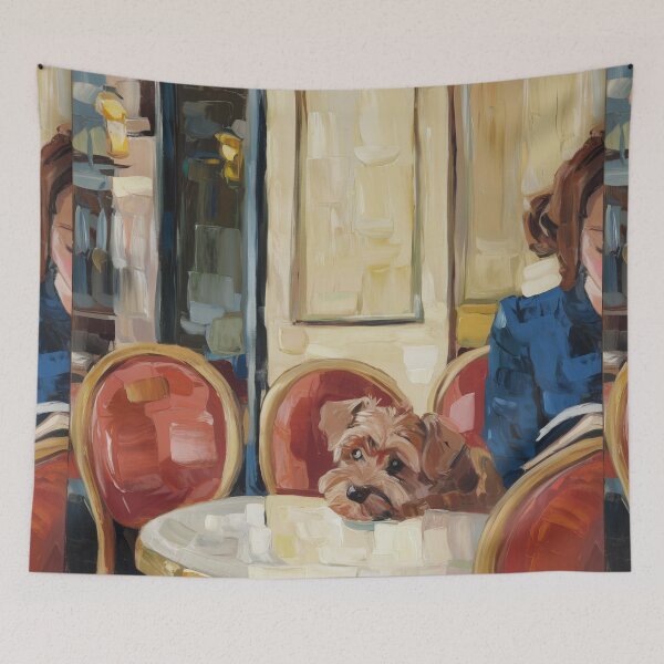 Item preview, Her Dog at the Parisian Café Table, Impressionist Painting designed and sold by CARRAANN.
