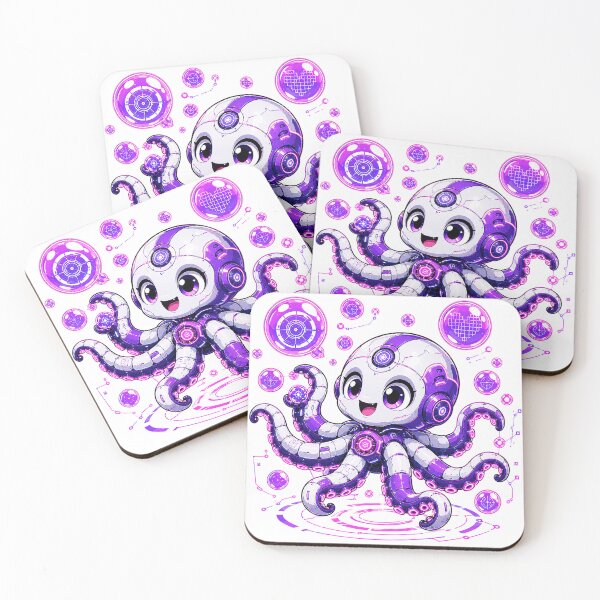 Item preview, Cute Cyberpunk Robot Octopus with Neon Purple Bubbles - Sci-Fi Vector Graphic Design designed and sold by Nubian Style.