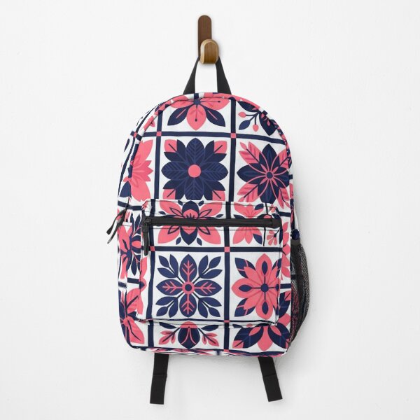 Item preview, Pink and Navy Blue Floral Tiles Pattern designed and sold by Owcomm.