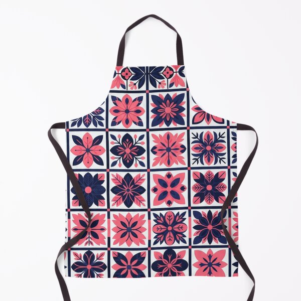 Item preview, Pink and Navy Blue Floral Tiles Pattern designed and sold by Owcomm.