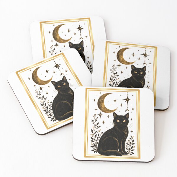 Item preview, Golden Moon Black Cat Mystical Art designed and sold by Mama Leenah.