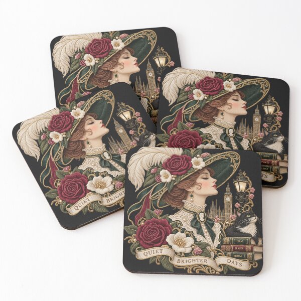 Item preview, Edwardian Lady Embroidery with Black Cat, Roses & London Vintage Elegance designed and sold by Emoji Emblems.