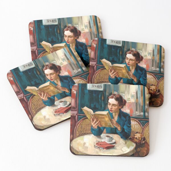 Item preview, Woman Reading at a Parisian Café with Her Dog, Impressionist Painting designed and sold by CARRAANN.