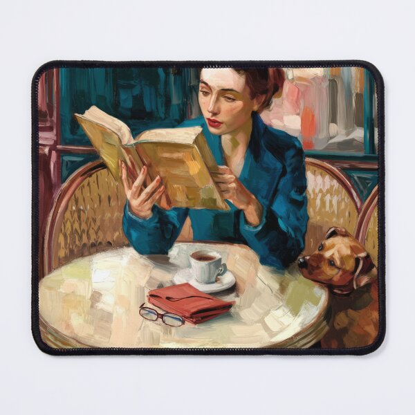 Item preview, Woman Reading at a Parisian Café with Her Dog, Impressionist Painting designed and sold by CARRAANN.