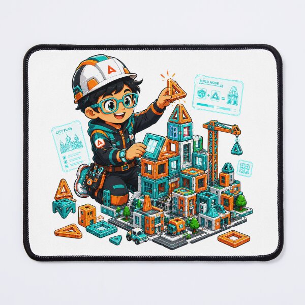 Item preview, Little Architect Building Future City with Magnetic Blocks - Smart Kids Vector Design designed and sold by Nubian Style.