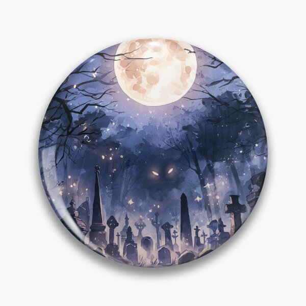 Item preview, Moonlit Graveyard Halloween Watercolor Cemetery Print designed and sold by Nine Lives Studio.
