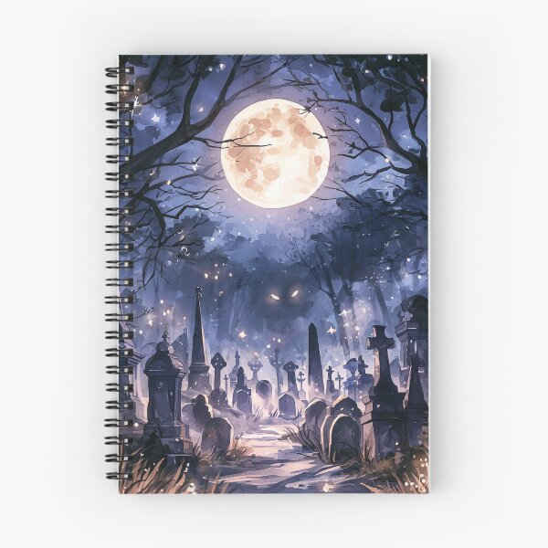 Item preview, Moonlit Graveyard Halloween Watercolor Cemetery Print designed and sold by Nine Lives Studio.