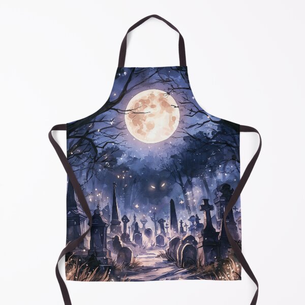 Item preview, Moonlit Graveyard Halloween Watercolor Cemetery Print designed and sold by Nine Lives Studio.