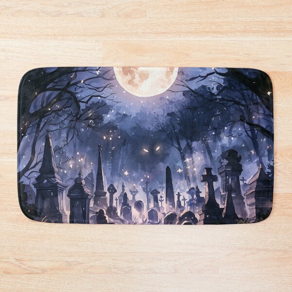 Item preview, Moonlit Graveyard Halloween Watercolor Cemetery Print designed and sold by Nine Lives Studio.
