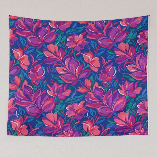 Item preview, Vibrant Floral Pattern in Deep Blue and Pink designed and sold by Owcomm.