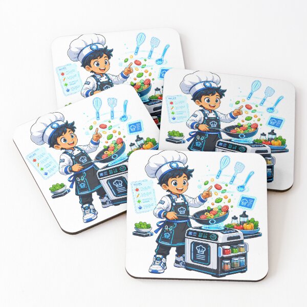Item preview, Futuristic Little Chef Cooking with Smart Tech and Hologram Recipe Vector Design designed and sold by Nubian Style.