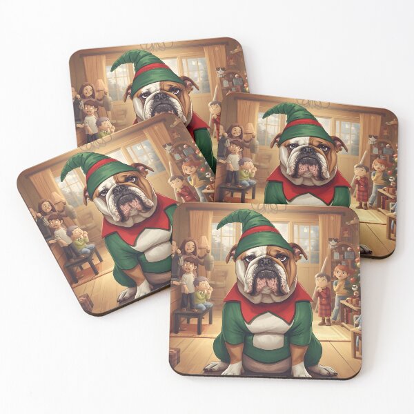 Item preview, Grumpy Bulldog Dog in Elf Costume Funny Christmas Pet Portrait designed and sold by VibranPalette.