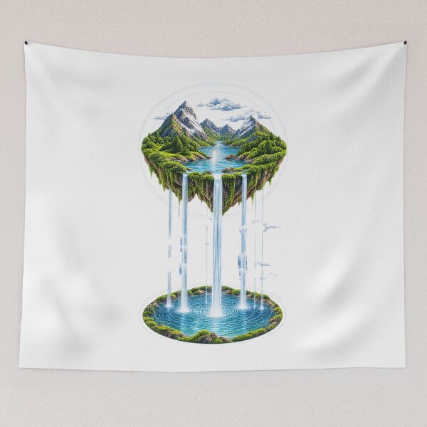 Item preview, Floating Island Waterfall Fantasy Landscape Art  designed and sold by LC&LCPlatform.