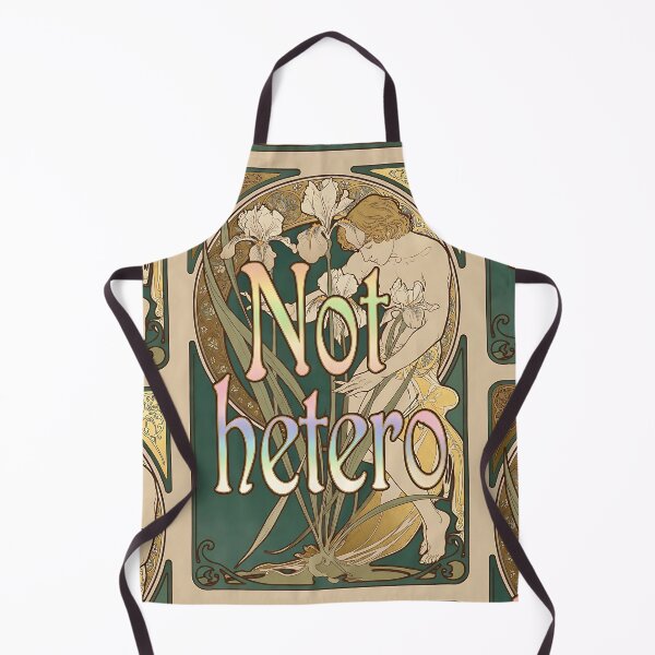 Item preview, Not Hetero Art Nouveau Print - Mucha Style Iris Flowers Pride Quote Design designed and sold by ZhivanCrimson.