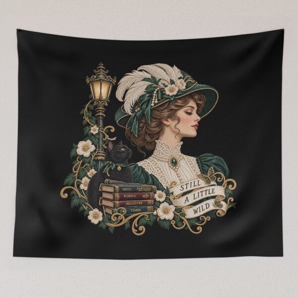 Item preview, Edwardian Lady & Black Cat Embroidery – Still a Little Wild Vintage Art designed and sold by Emoji Emblems.