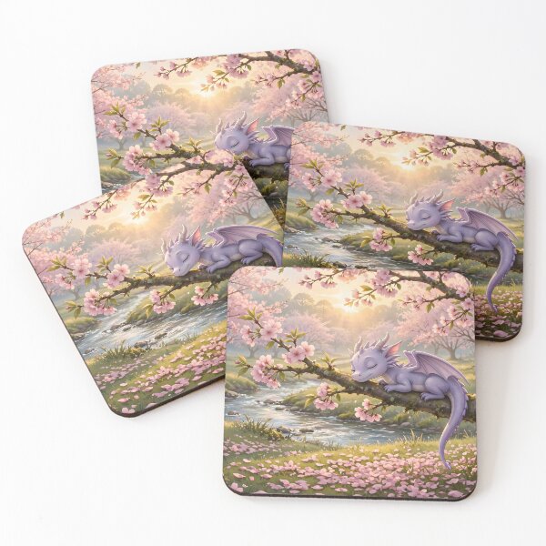 Item preview, An Adorable Pink Dragon Sleeps Among the Sunlit Cherry Blossoms designed and sold by Fanta-sticky.
