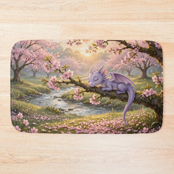 Item preview, An Adorable Pink Dragon Sleeps Among the Sunlit Cherry Blossoms designed and sold by Fanta-sticky.