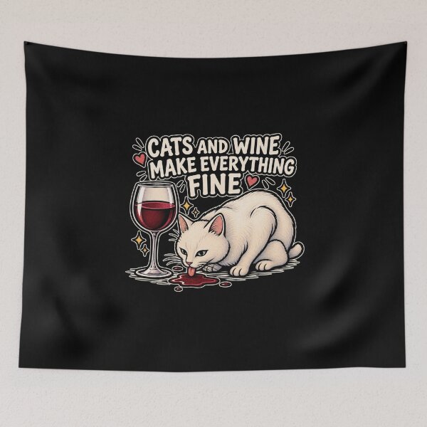 Item preview, Cats and Wine Make Everything Fine - Funny Cat Lover Design designed and sold by DogLord.