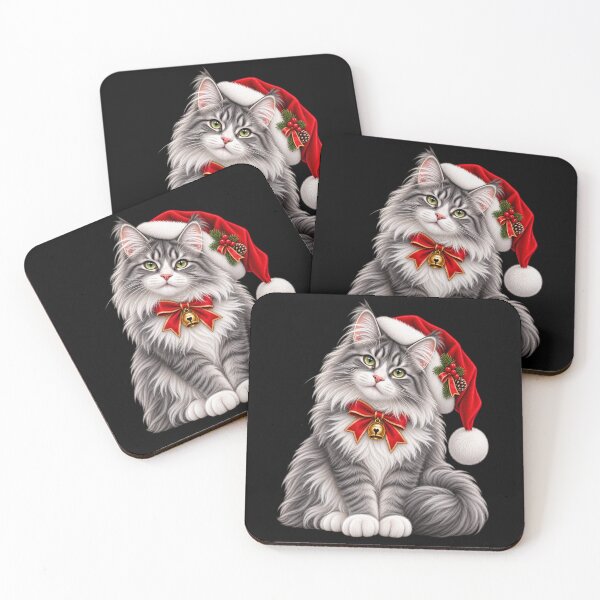 Item preview, Cute Fluffy Grey Tabby Cat in Santa Hat Christmas designed and sold by StaticEmpire.