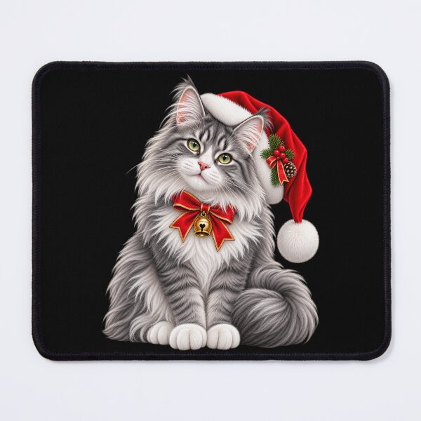 Item preview, Cute Fluffy Grey Tabby Cat in Santa Hat Christmas designed and sold by StaticEmpire.