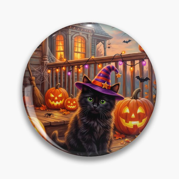 Item preview, Cute Halloween Black Cat Witch & Glowing Jack-O'-Lanterns designed and sold by StickersArcoiris.